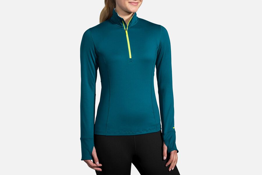 Brooks Women's Dash 1/2 Zip Outerwear Deep Sea/Lime ( DWPSX9507 )